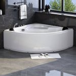 Nook Plexiglass Corner Bathtub with 3 Handles, Compression Faucet, Valve, Back to Wall Soaking, Tub with Silver 5-Piece Set, 39"L x 39"W x 22"H