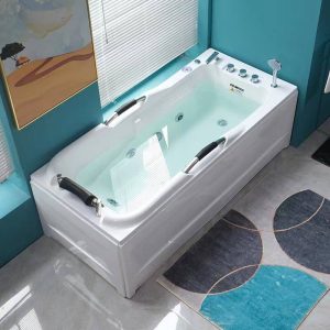 Whirlpool Freestanding Bathtub with Heater, Massage, 3 Handles, Compression Faucet, Valve, and Rectangular Shape, 71"L x 31"W x 26"H, Bathtub&Silver 5-Piece Set&Whirlpool&Thermostatic Heating