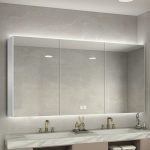 Silver Aluminum Medicine Cabinet with 3 Doors, 3 Shelves, Interior Mirror, Rust Resistant & Plug-in, 55"L x 5"W x 28"H