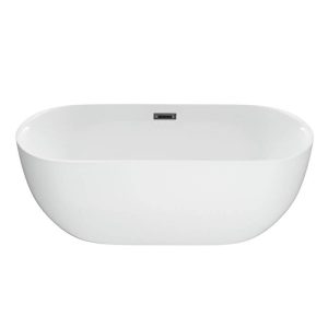 Freestanding Bathtub with Oblong Shape, Back to Wall Design, Soaking Bath Therapy, Plexiglass Material, White Color, Simple Style, 47"L x 30"W x 24"H