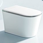 Super Vortex Siphon Flush One-Piece Toilet with 12" Rough in Size, Concealed Tank, Synthetic Seat, Minimalist White Finish, and Antimicrobial Seat, Auto Flip