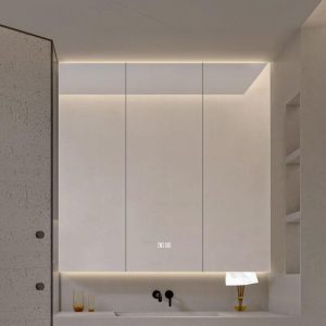 Rust Resistant Ink Aluminum Medicine Cabinet with 1 Door, Usb Outlet, 3 Shelves & Mirror Defogger, 16"L x 5"W x 45"H