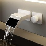 Ink Wall Hung Faucets with Short Height, 2 Faucet Holes, Rust Resistant, Handle, Copper Material, and Low Arc Spout