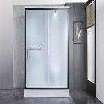 Rectangular MDF Shower Stall White with Frosted Doors, Back Wall Panel, Canopy and Drain, Toilet Included, Custom Product: Extra 7 Business Day Producing Time, 59"L x 39"W x 84"H