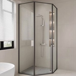 Framed Neo-angle Corner Clear Shower Enclosure with Fixed Glass Panel & Magnetic Door Closing, Single Sliding, 39.4"L x 39.4"W x 78.7"H, Custom Product: Extra 7 Business Day Producing Time
