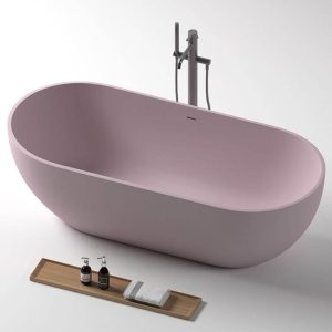 Elliptical Freestanding Bathtub with Handle, Overflow Hole, Roll Top Design, Compression Faucet, Valve, and Soaking Bath Therapy, White, 63"L x 31"W x 22"H