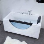 Sleek Plexiglass Rectangular Soaking Alcove Bathtub with Back to Wall Design, Valve, Heater, and Ball Faucet - 59"L x 31"W x 25"H