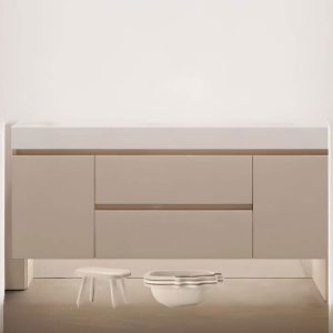Ivory Bathroom Vanity with Sidesplash, 4 Doors, Ceramic Countertop, Rectangle Sink, 2 Drawers, and Black Faucet, Vanity & Faucet & Mirror Cabinet
