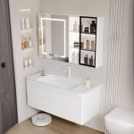 White Bathroom Vanity with 2 Doors, Ceramic Rectangular Sink, Backsplash, Minimalist Style, and Shelf, 32"L x 20"W x 20"H, Vanity & Faucet & Enclosed Mirror Cabinet