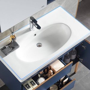 Modern Ceramic White Rectangle Drop-in Sink with Center Trapway, 23"L x 20"W x 9"H