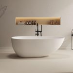 Freestanding Bathtub with 2 Handles, Roll Top Design, Cartridge Faucet, Oval Shape, Valve, Casual Style, and White Color, 51"L x 30"W x 22"H, Bathtub & Freestanding Faucet