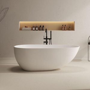 Freestanding Bathtub with 2 Handles, Roll Top Design, Cartridge Faucet, Oval Shape, Valve, Casual Style, and White Color, 51"L x 30"W x 22"H, Bathtub & Freestanding Faucet