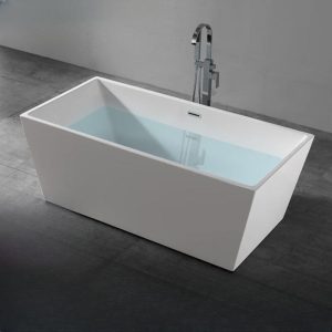 Casual White Plexiglass Rectangular Freestanding Bathtub Back to Wall for Soaking