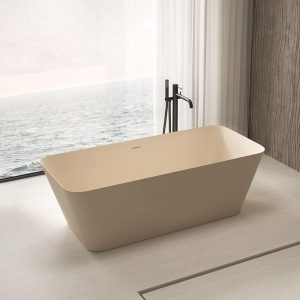 White Freestanding Bathtub with Roll Top Rectangle Design in Casual Style for Soaking, 67"L x 30"W x 22"H