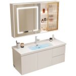 Chalk Bathroom Vanity with 4 Doors, Chalk Faucet, Wall Mounted Standard Installation, Drain Assembly, Overflow Hole & Plug-in, Vanity & Faucet & Smart Medicine Cabinet, 40"L x 19"W x 18"H