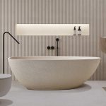 Beige Freestanding Bathtub with Roll Top Oval Design in Casual Style for Soaking, 63"L x 34"W x 22"H