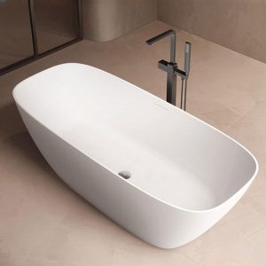 Freestanding Bathtub with Roll Top Oval Casual White Soaking, 62.9"L x 31.4"W x 22"H