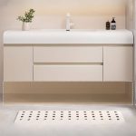 White Sintered Stone Spill Proof Bathroom Vanity with Plug-in 1 Medicine Cabinet, Cream Base and 4 Doors, 47.2"L x 19.7"W x 21.7"H, Bathroom Vanity & Faucet & Smart Mirror Cabinet with Glass Door