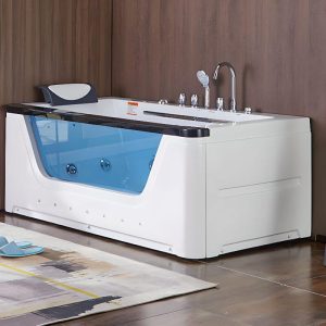 Whirlpool Freestanding Bathtub with Body Jet, Massage, 3 Handles, Compression Faucet, Valve, and Rectangle Shape, Surfing & Massage