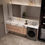 Dual Mounted Bathroom Vanity with White Sintered Stone Top, 4 Doors, Black Faucet, and Rectangular Ceramic Sink, 55"L x 24"W x 35.5"H, Vanity & Faucet & Smart Medicine Cabinet