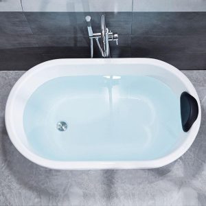 Freestanding Bathtub with Roll Top, Oval Shape, Casual Style, White Color, Plexiglass Material, and Soaking Therapy, Tub, 43"L x 28"W x 27"H