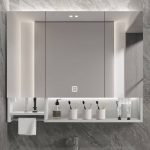 Medicine Cabinet with USB Outlet, 8 Shelves, Stainless Steel, White Finish, Illumination Light, Rectangle Shape, and Hydrophobic Resistance, 51"L x 5"W x 35"H
