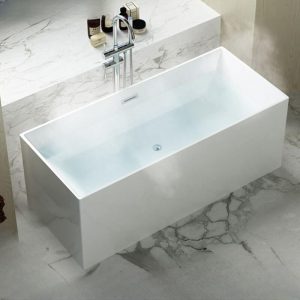 Freestanding Bathtub with Rectangle Shape, Casual Style, White Color, Back to Wall Design, Plexiglass Material, and Soaking Feature, 39"L x 28"W x 24"H