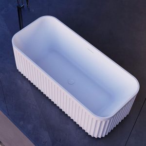 Freestanding Bathtub with Rectangle Shape in Casual White, Back to Wall Plexiglass Soaking Design