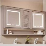 Gray Rectangle Medicine Cabinet with 3 Doors, Mirror Defogger, 5 Shelves, Rust Resistant & Lighting System, 59"L x 6"W x 31"H