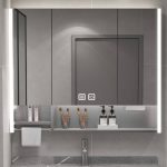 Alloy Medicine Cabinet with 7 Shelves, USB Outlet, Gray Finish, Illumination Light, Rectangle Shape, and Hydrophobic Resistance, 43"L x 5"W x 35"H