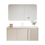 5 Doors Spill Proof White Bathroom Vanity with Shelf, Backsplash, Contemporary Style, and Overflow Hole, 36"L x 20"W x 20"H, Bathroom Vanity & Faucet & Smart Mirror Cabinet with Glass Door