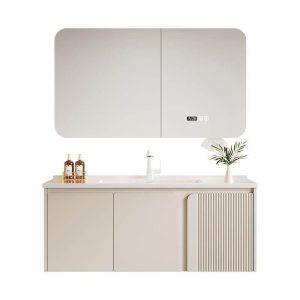 5 Doors Spill Proof White Bathroom Vanity with Shelf, Backsplash, Contemporary Style, and Overflow Hole, 36"L x 20"W x 20"H, Bathroom Vanity & Faucet & Smart Mirror Cabinet with Glass Door