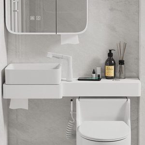 Modern Ceramic Rectangle Wall Hung Sink with Shutoff Valve, Supply Line, 1 Hole, and Center Trapway, 35"L x 12"W x 9"H