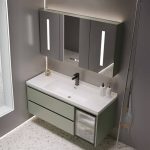 Light Green Bathroom Vanity with 4 Doors, Black Faucet, White Rectangular Ceramic Sink, and Casual Style, 39.5"L x 20"W x 20"H, Vanity & Faucet & Smart Medicine Cabinet