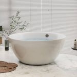 Circular Freestanding Bathtub with Roll Top Design in Casual White Plexiglass Style for Soaking, 63"L x 63"W x 26"H
