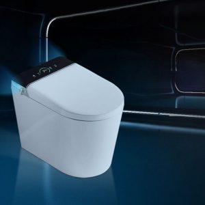 Modern One-Piece Toilet with Super Vortex Siphon Flush, Heated Seat, 12" Rough In, Concealed Tank, Synthetic Seat Material, and White Finish, Manual Flip Cover (Simple)
