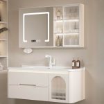 Spill Proof Bathroom Vanity with 4 Doors, White Base, Shelf, Backsplash, Contemporary Style, and Overflow Hole, 36"L x 20"W x 20"H, Bathroom Vanity & Faucet & Smart Vanity Mirror Cabinet