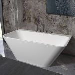 Freestanding Bathtub with Roll Top Rectangle Design in Casual White Style for Soaking, 65"L x 32"W x 22"H