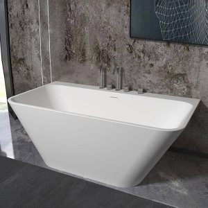Freestanding Bathtub with Roll Top Rectangle Design in Casual White Style for Soaking, 65"L x 32"W x 22"H