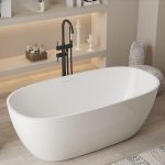 Freestanding Bathtub with Roll Top, Oval Shape, Casual Style, Plexiglass Material for Soaking, Gloss White, 67"L x 31"W x 22"H