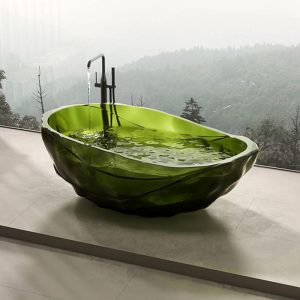 Resin Free Form Freestanding Bathtub with Single Slipper Casual Soaking Design, Gray-Green