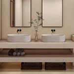 Engineered Stone Beige Rectangle Bowl Bathroom Sink with Center Trapway and Modish Style, Sink