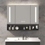 4 Shelves Medicine Cabinet with USB Outlet, Ink Finish, Stainless Steel, Illumination Light, Rectangle Shape, and Hydrophobic Resistance, 28"L x 5"W x 31"H