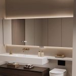 Brown 4 Shelves Medicine Cabinet with 3 Doors, Mirror Defogger, Rust Resistant, Lighting System & Rectangle Shape, 67"L x 6"W x 30"H