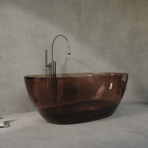 Resin Freestanding Bathtub with Roll Top, Oval Shape, Casual Style, and Soaking Therapy, Burgundy, 63"L x 31"W x 22"H