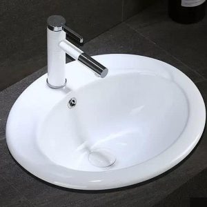 Art Deco Chalk Ceramic Drop-in Oblong Sink with 1 Hole and Center Trapway, Sink with Faucet, 20"L x 18"W x 7"H