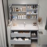 Spill Proof Bathroom Vanity with Chalk Faucet, 3 Doors, Light Gray Base, Shelf, Backsplash, and Contemporary Style, Vanity & Faucet & Smart Medicine Cabinet, 28"L x 20"W x 20"H