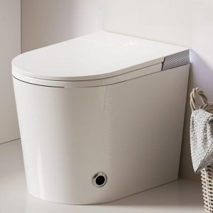 Modern White One-Piece Toilet with Super Vortex Siphon Flush, 16" Rough In, Concealed Tank, Polymerized Material, Elongated Bowl, Antimicrobial Seat, White, Automatic Flush (Standard)