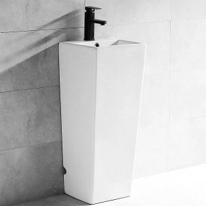 Ceramic Versatile Shape Pedestal Sink with 1 Hole, Center Trapway, Supply Line, and Shutoff Valve - Hot/Cold Water Dispensers 13"L x 13"W x 33"H