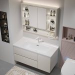 Light Gray Faucet Bathroom Vanity with 4 Doors & Beige Base & White Ceramic Rectangle Sink & Contemporary Style, Vanity & Faucet & Mirror Cabinet, 48"L x 20"W x 20"H